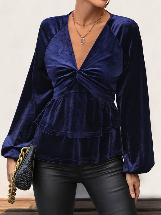 Elegant Twist-Knot Layered Hem Velvet Top