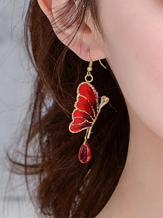 Water Drop Glass Embroidery Butterfly Earrings