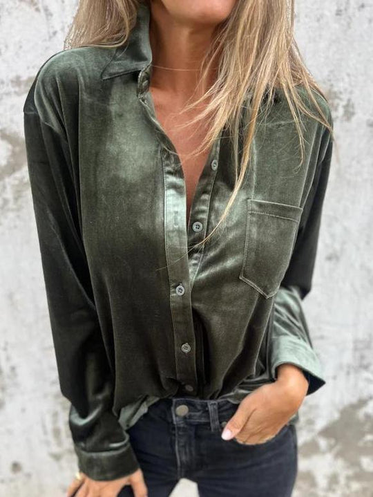 Chic Velvet Loose-fitting Long Sleeves Shirt