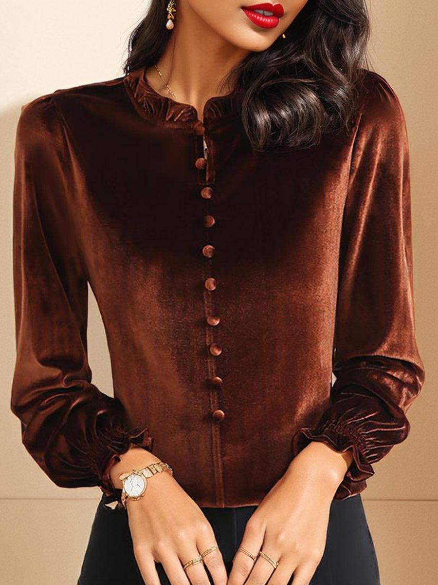 Gold Velvet Ruffled Bottoming Shirt