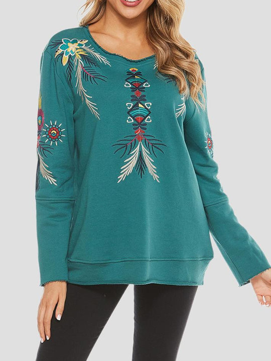 Stylish Round Neck Floral Embroidered Sweatshirt