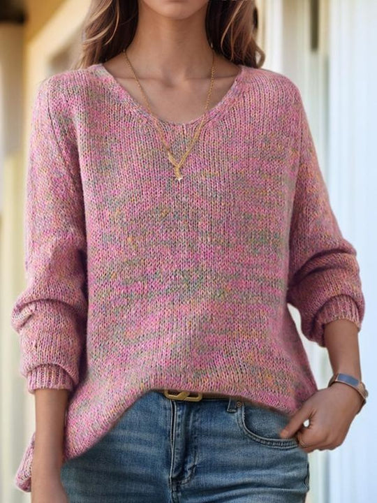 Stylish Multicolored V-neck Loose Pullover Sweater