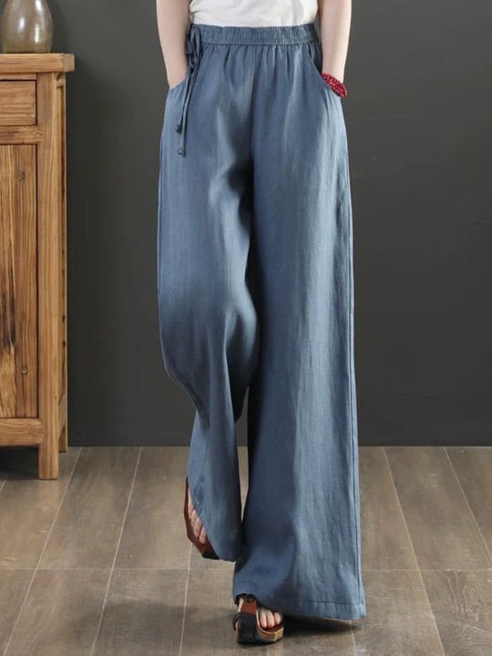 Solid Color Casual Cotton Linen Wide Leg Pants