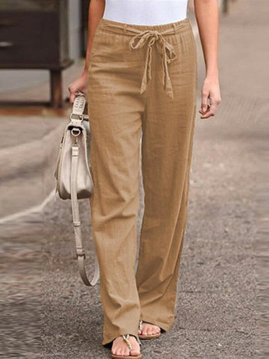 Elastic Waist Cotton Linen Wide Leg Pants