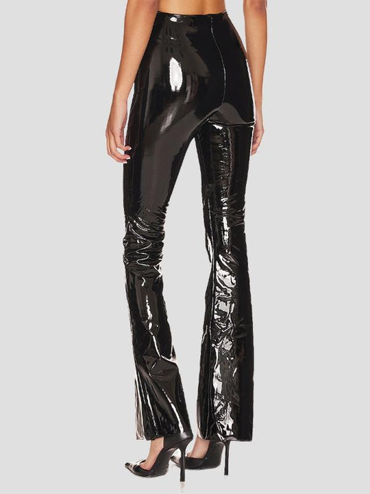 Stylish High-waist PU Patent Leather Pants