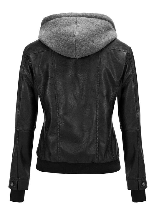 Stylish Detachable Hooded Fleece Lined Leather Jacket