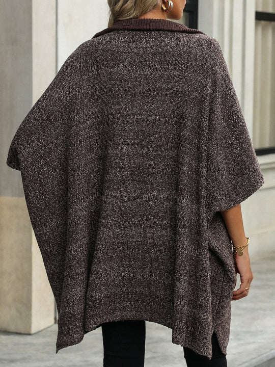 Lapel Zippered Half Sleeves Mid-length Oversize Sweater