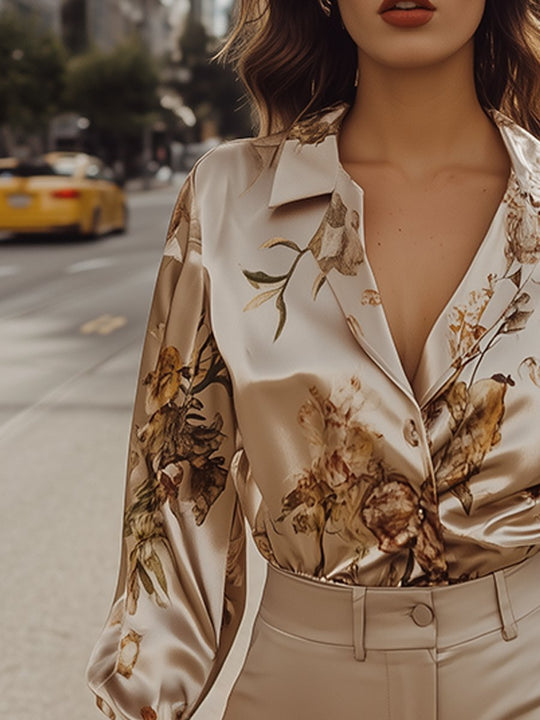 Champagne Floral Satin Blouse