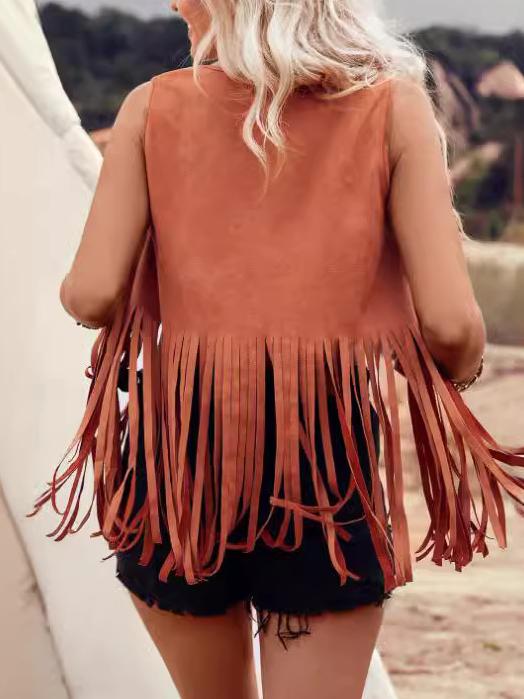 Chic Fringed and Rivet Suede Vest