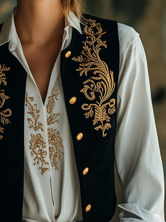 Vintage Symmetrical Design Embroidery Suede Waistcoat