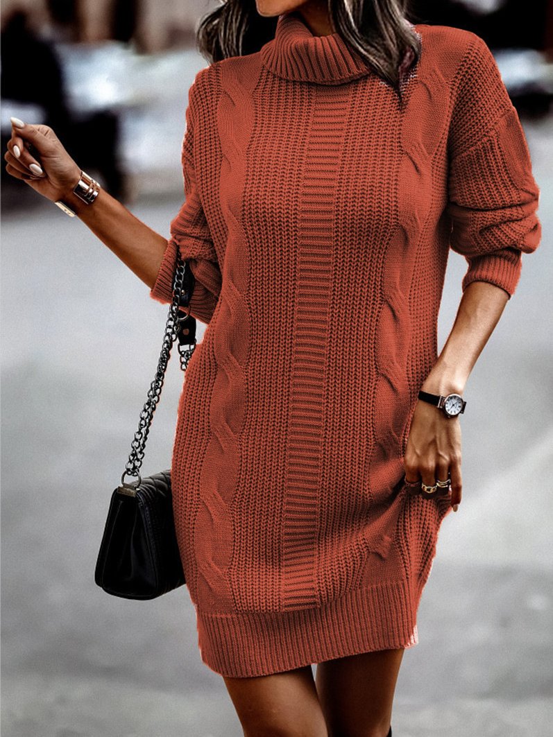 Chic Cable-knit Solid Color Sweater Dress