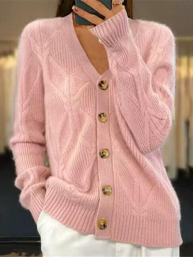 Elegant V-neck Button Down Jacquard Knitted Cardigan