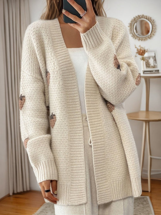 Elegant Embroidered Thick Knit Jacquard Cardigan