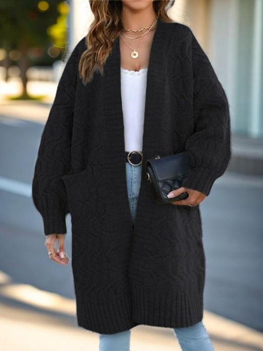 Casual Loose Mid-length Cable-knit Cardigan Coat