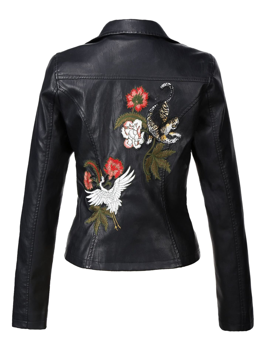 Stylish Embroidered and Rivet Leather Jacket