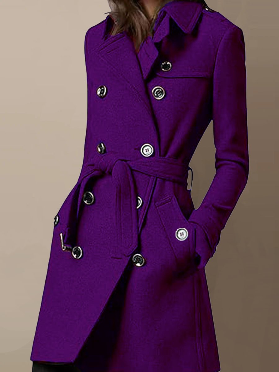 Women's Waist Tie Double-Breasted Wool Coat