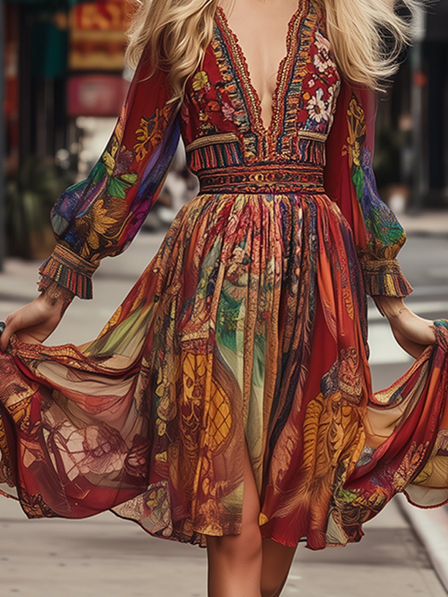 Vibrant Artisan Boho Midi Dress