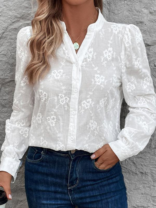 Elegant Jacquard Solid Color Long Sleeves Shirt