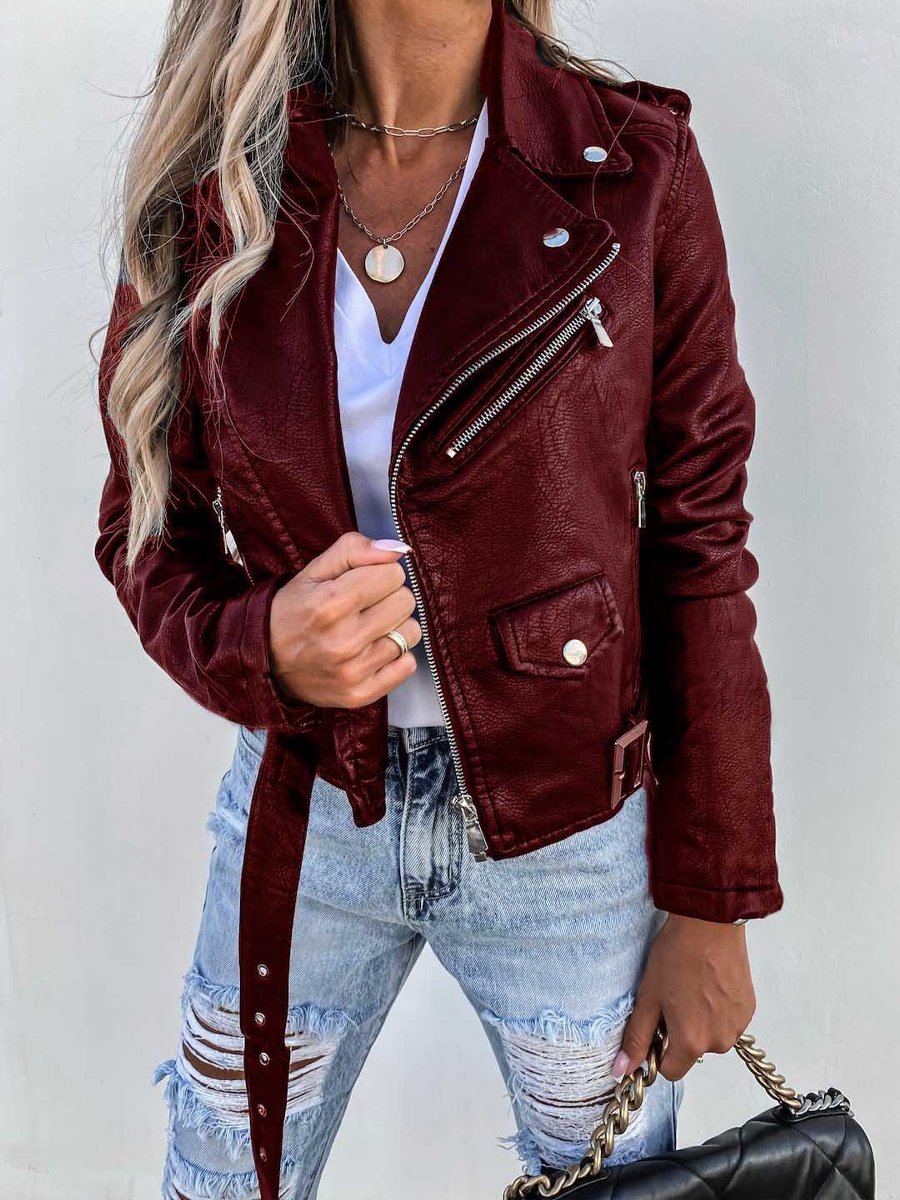 Women's Short Zipper PU Leather Jacket