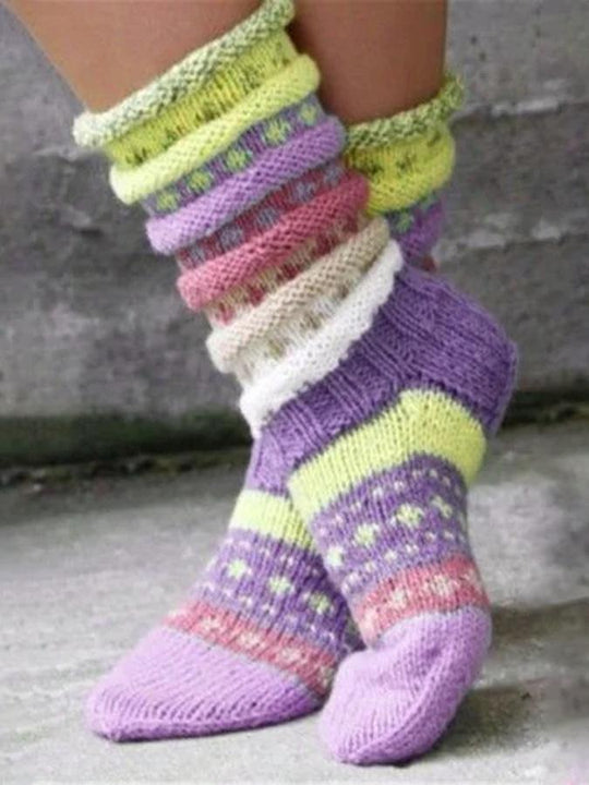 Warm Thick Colorful Stripes Knitted Floor Socks