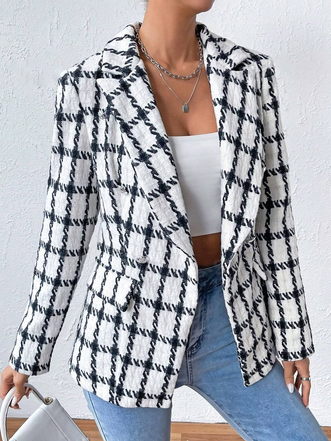 Elegant Plaid Pattern Slim-Fit Blazer