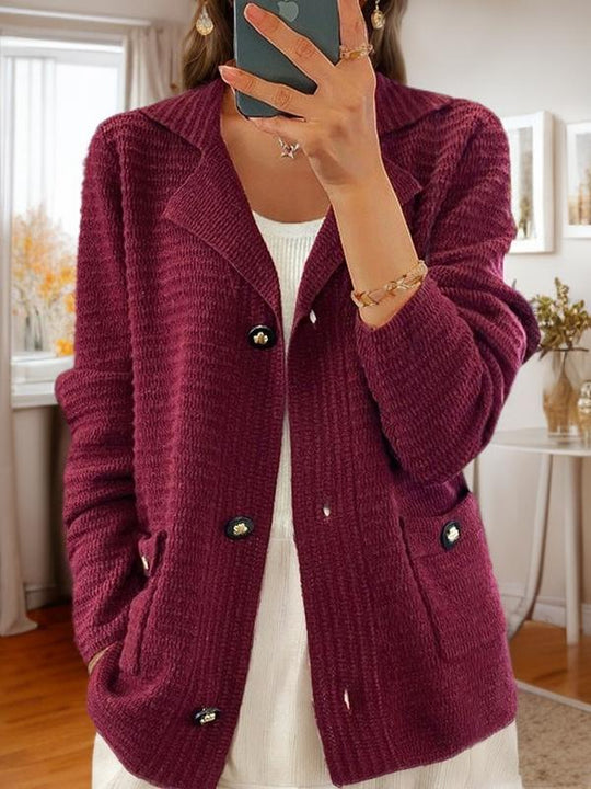 Retro Suit Collar Button Down Knited Cardigan