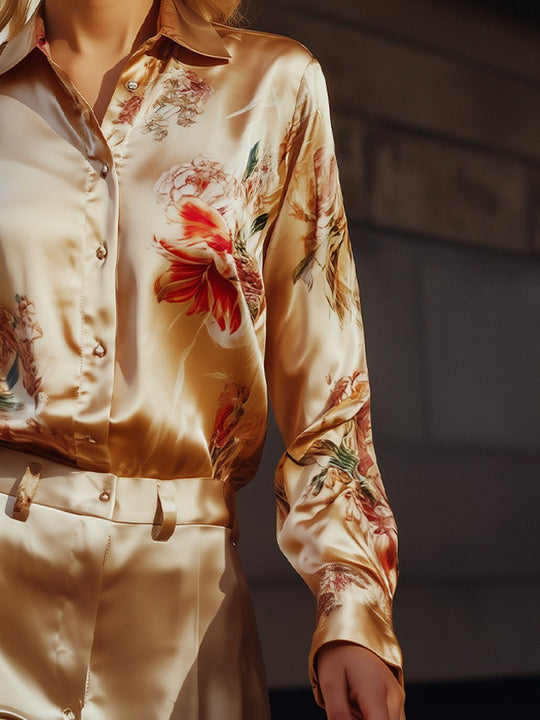 Radiant Satin Floral Shirts