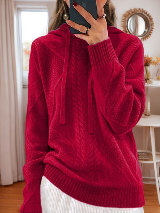 Retro Loose Cable Knit Hooded Pullover Sweater