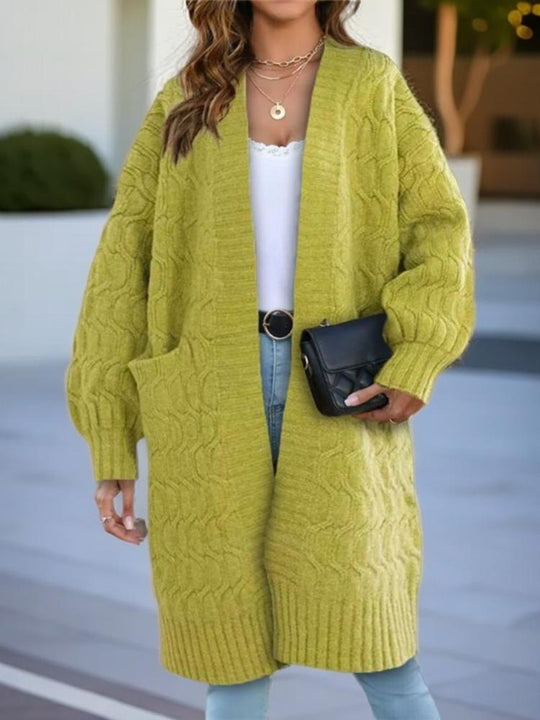 Casual Loose Mid-length Cable-knit Cardigan Coat