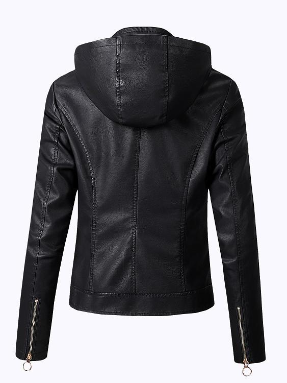 Chic Detachable Hood Lamb Lined Zipper-up Sheepskin Jacket