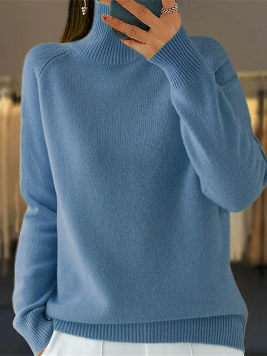 Basic Turtle Neck Ribbed Edge Knitted Pullover Sweater