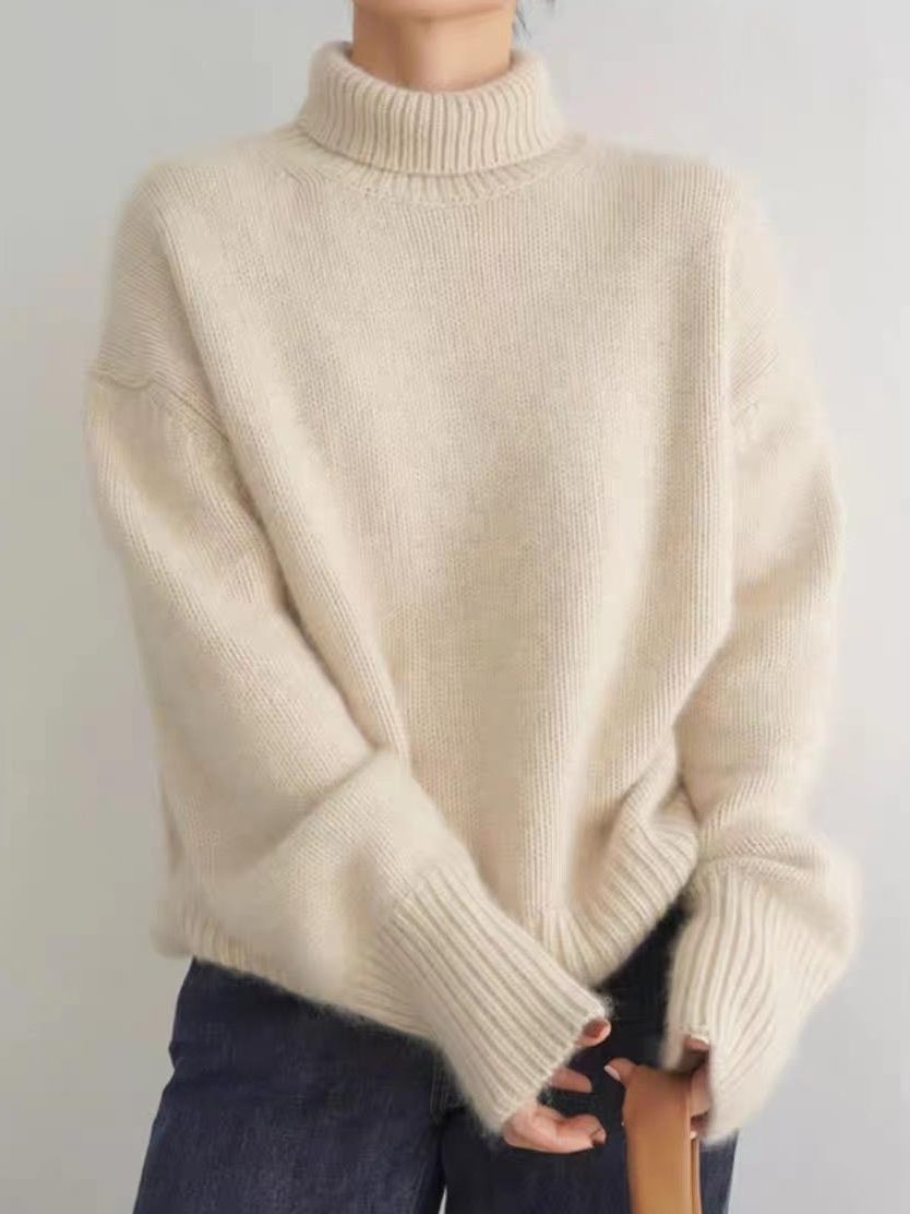 Women Warm Turtleneck Ribbed Texture Knited Sweater