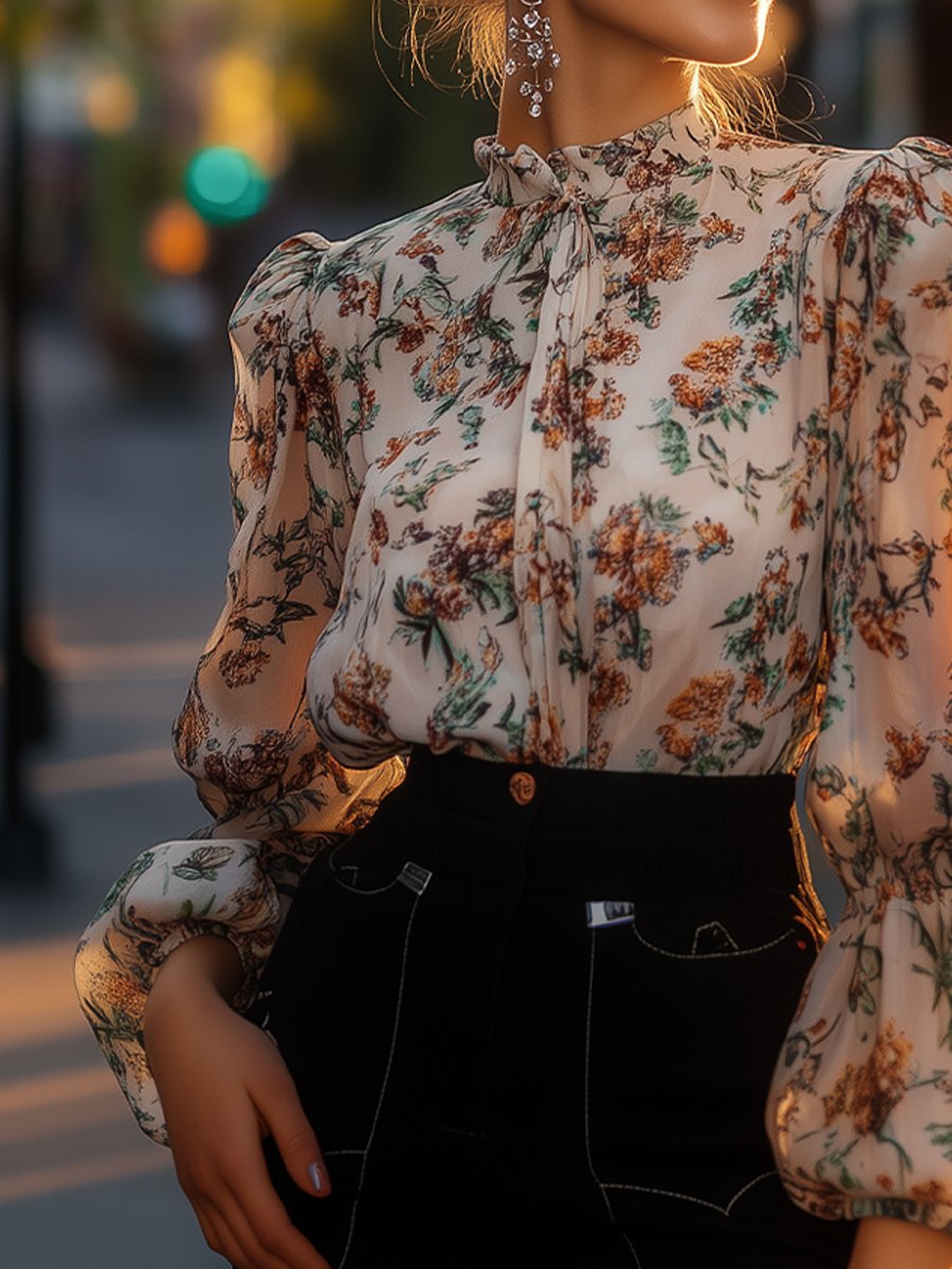 Vintage Floral Elegance Chiffon Blouse