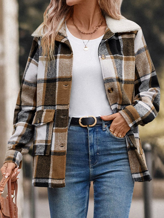 Women's Sherpa Lapel Plaid Jacket