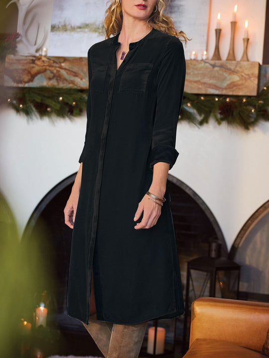 Elegant Velvet Belted Long Sleeves Shirt Midi Dress