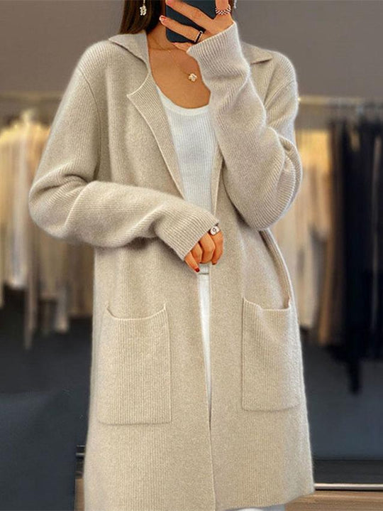 Stylish Solid Color  Mid-Length Knitted Cardigan Coat