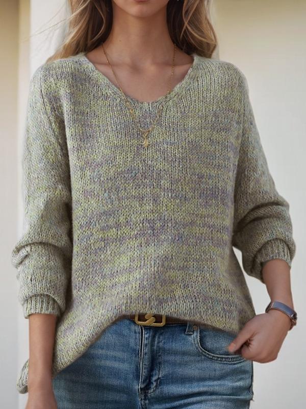 Stylish Multicolored V-neck Loose Pullover Sweater