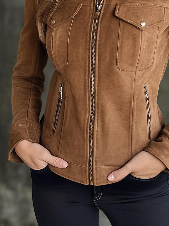 Casual Windproof Lapel Multiple-pockets Suede Jacket