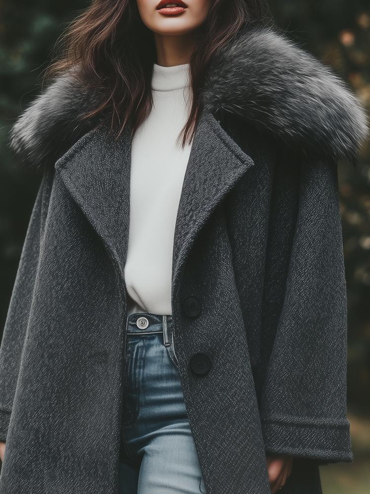 Luxury Plush Fur Collar Thickened Woolen Jacket