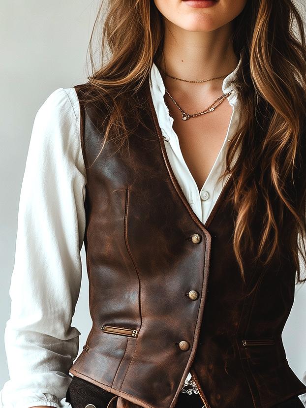 Vintage Single-breasted Side Pockets Leather Vest