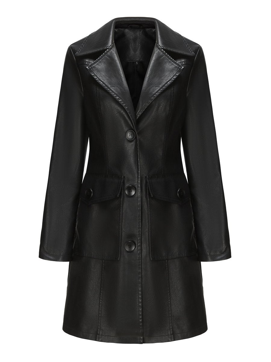 Classic Britsh Suits Collar Leather Long Jacket