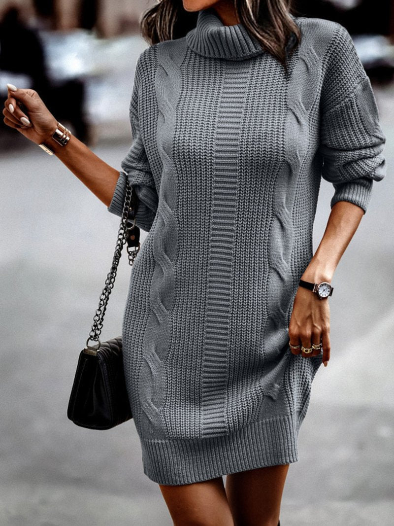 Chic Cable-knit Solid Color Sweater Dress