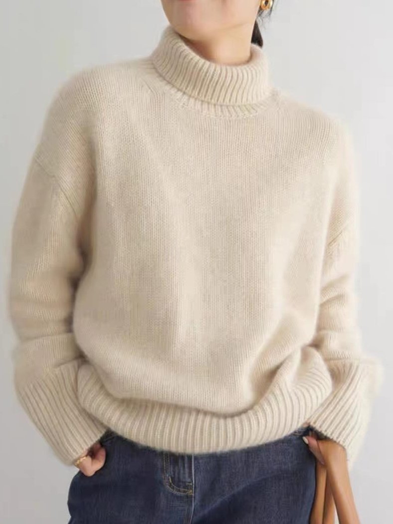 Women Warm Turtleneck Ribbed Texture Knited Sweater