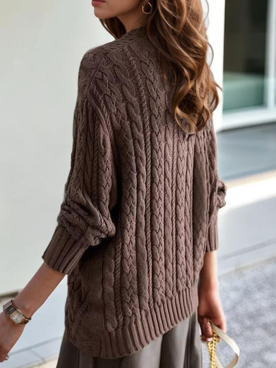 High Neck Cable Knit Hollow Out Chunky Sweater