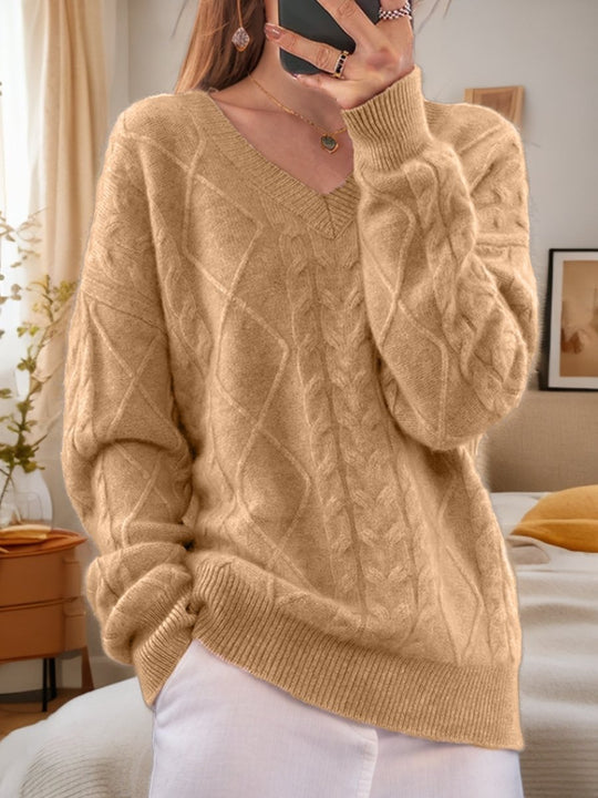 Long Sleeve Jacquard V-Neck Knitted Sweater