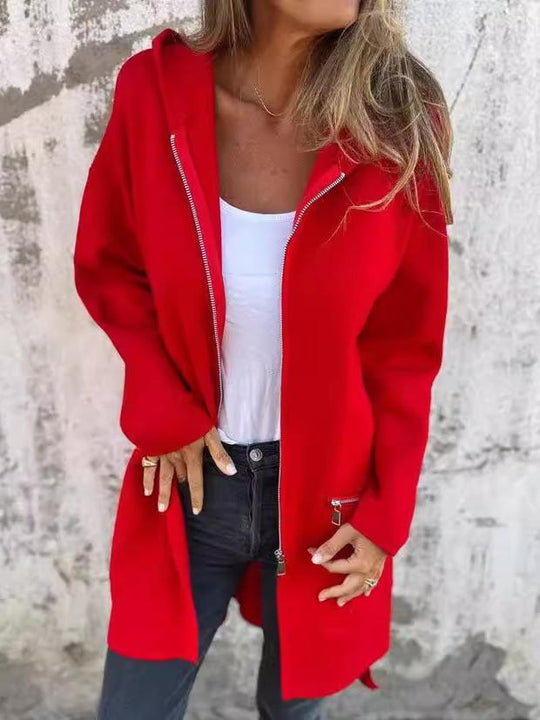 Casual Solid Color Woolen Blend Zipper Hoode Coat