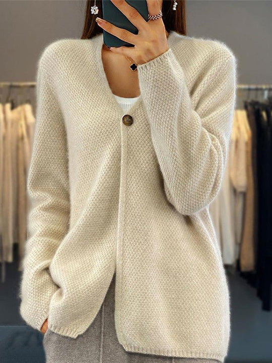 Simple V-neck Knited Cardigan Sweater