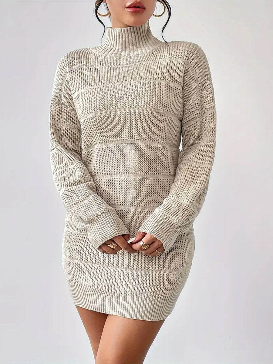 Elegant Turtleneck Long Sleeves Jacquard Knit Bodycon Dress