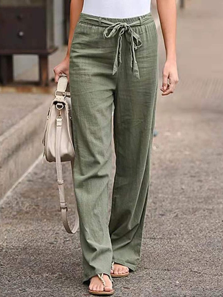 Elastic Waist Cotton Linen Wide Leg Pants