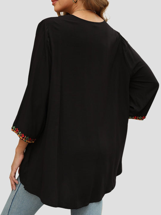 Ethnic Embroidered Loose-fitting V-neck Top